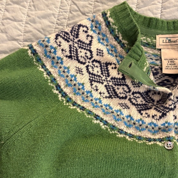 LL Bean Green Nordic Pattern Women's Sweater - Picture 4 of 5